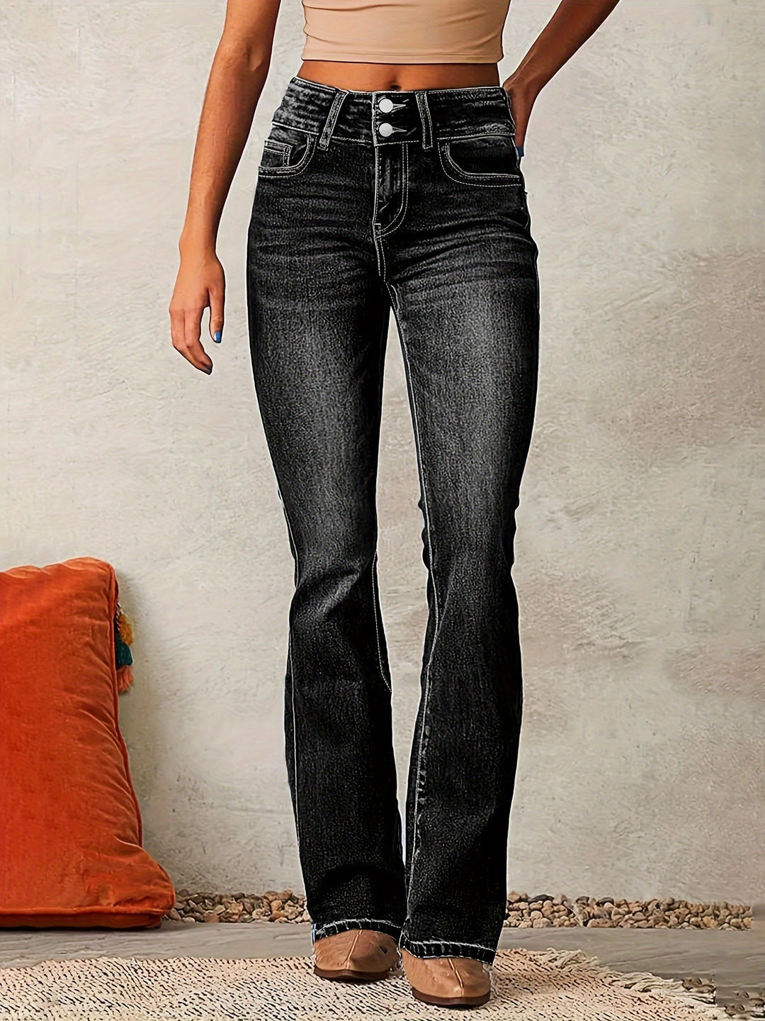 Karoline | Elegante High-Waist Jeans mit weitem Bein