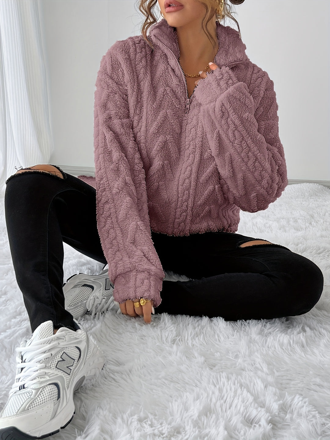 Carolin | Kuschelweicher Struktur-Pullover mit Stehkragen