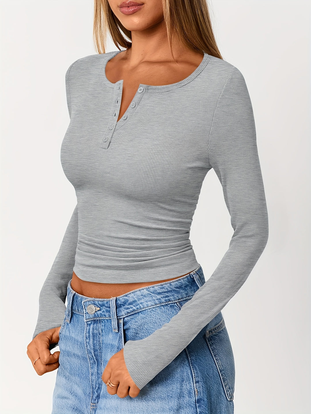 Rita | Figurbetontes Langarmshirt mit Knopfleiste