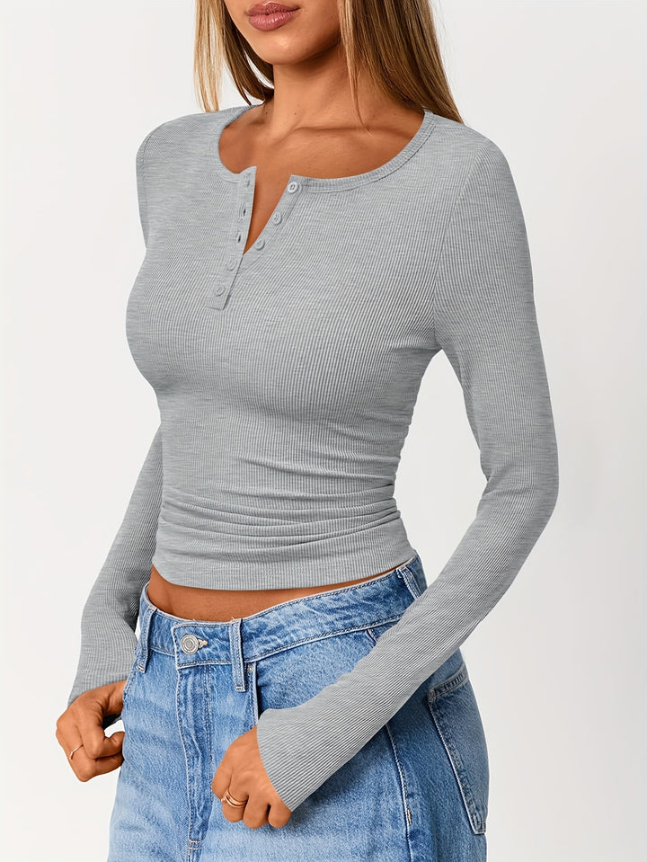 Rita | Figurbetontes Langarmshirt mit Knopfleiste