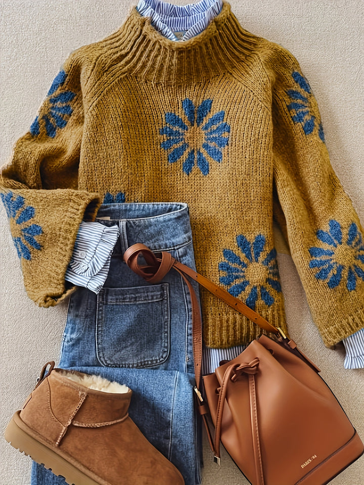 Ingelore | Kuscheliger Pullover mit Blütenmuster und Stehkragen