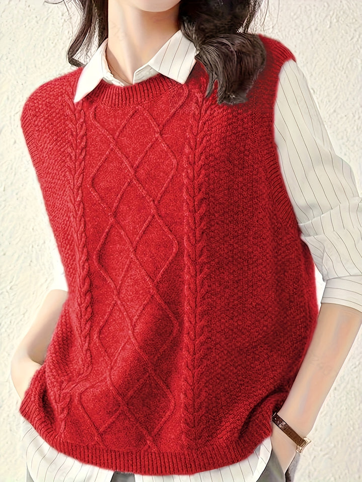 Hilde | Zopfgestrickter Pullunder mit Rundhals