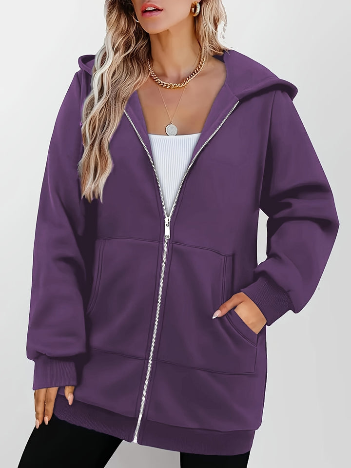 Freya | Langgeschnittene Kapuzenjacke mit Reißverschluss