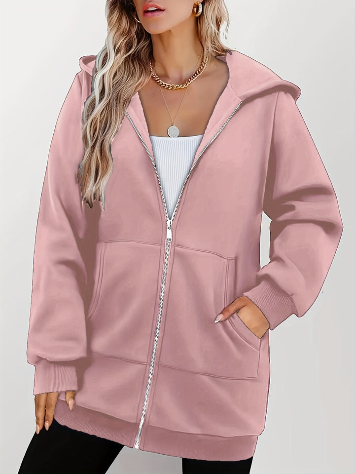 Freya | Langgeschnittene Kapuzenjacke mit Reißverschluss