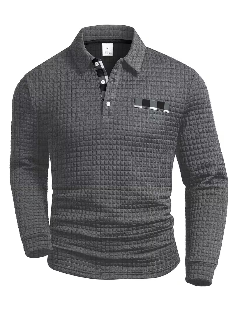 Detlef | Strukturiertes Langarm-Poloshirt