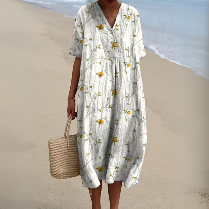 Gundula | Elegantes Blumen-Sommerkleid mit V-Ausschnitt