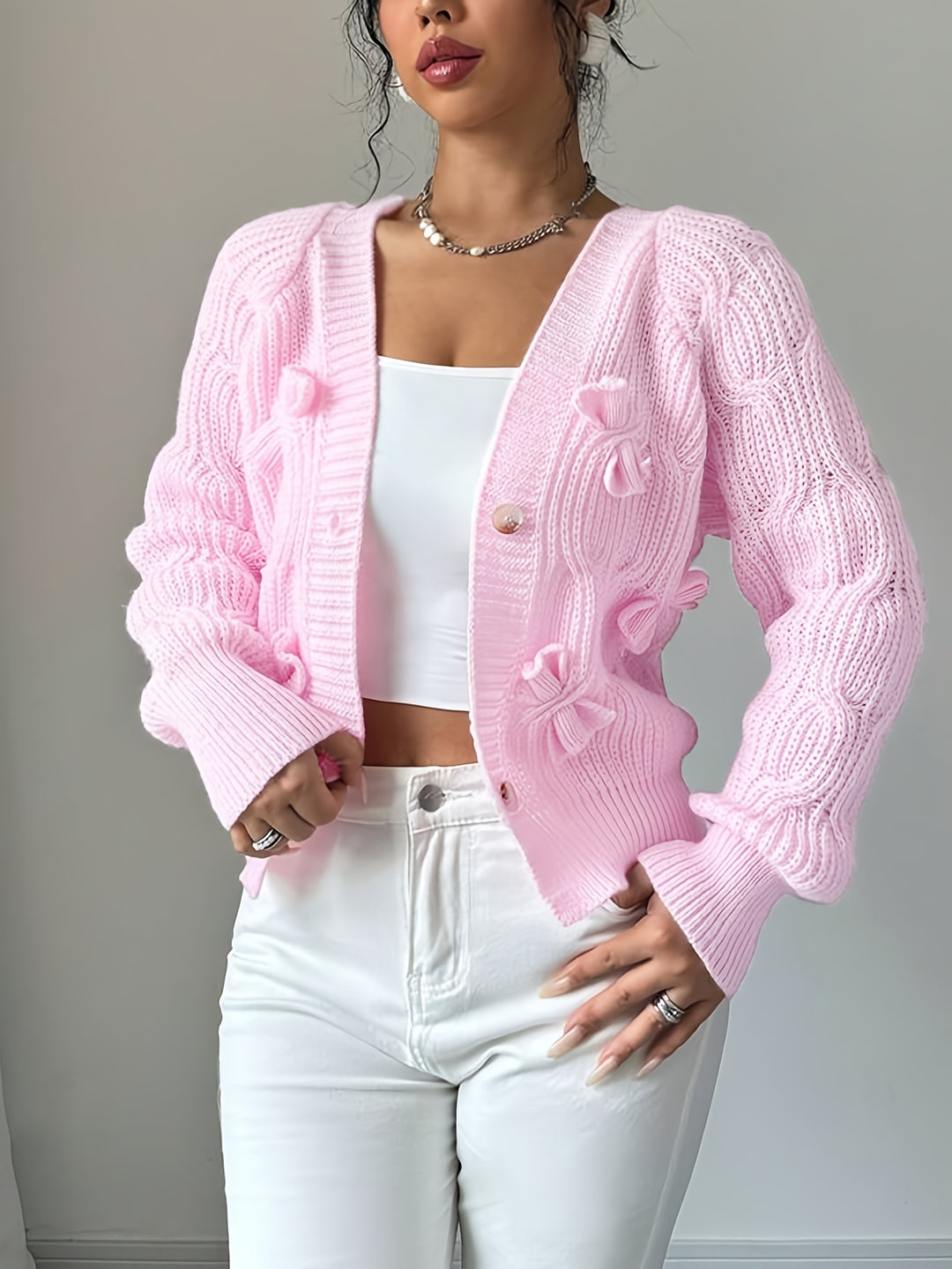 Editha | Zarte Schleifen-Strickjacke