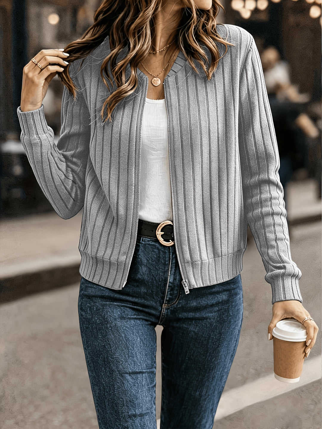 Christine | Gerippte Jacke mit Reißverschluss