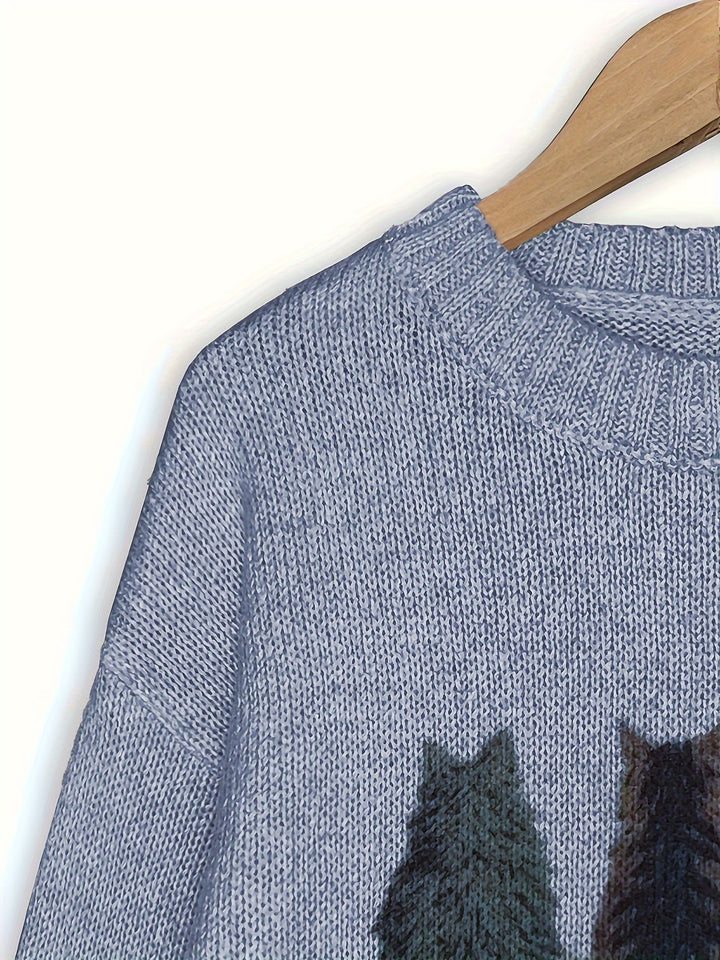Nicole | Kuscheliger Rundhals-Pullover mit Katzen-Motiv