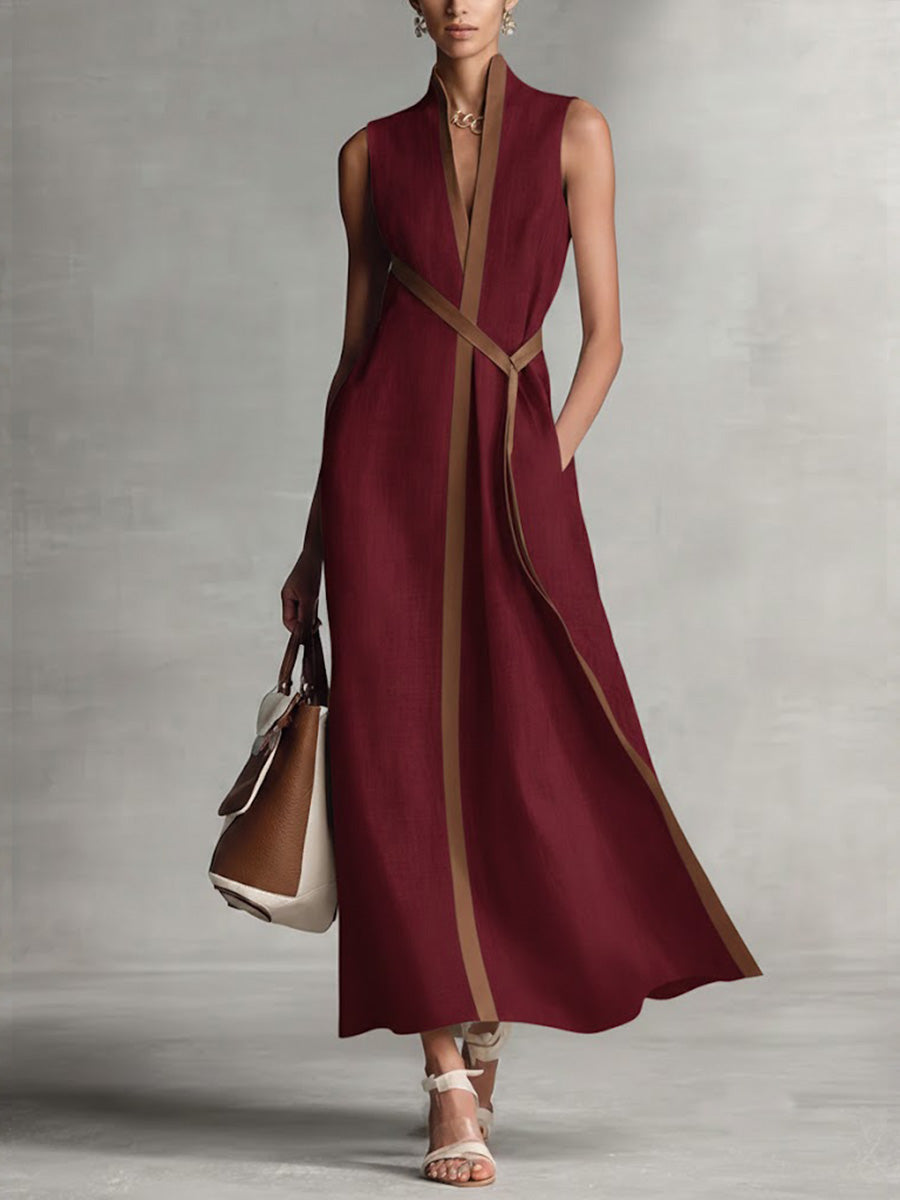 Anja | Elegantes Gürtel-Midikleid mit V-Ausschnitt