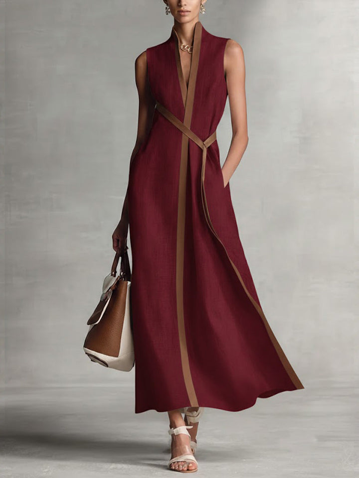 Anja | Elegantes Gürtel-Midikleid mit V-Ausschnitt