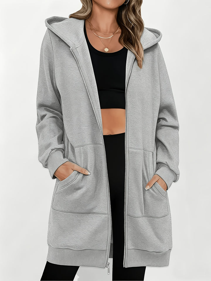 Freya | Langgeschnittene Kapuzenjacke mit Reißverschluss