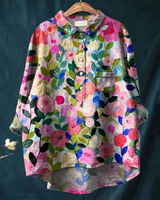 Leonie | Damen Blumen Bluse Mit Knopfleiste Und Tasche