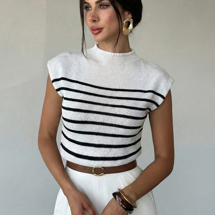 Ute | Elegantes Kurzarm-Top mit Stehkragen