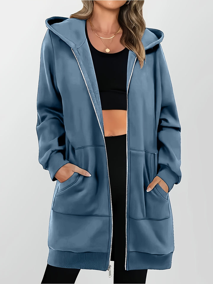 Freya | Langgeschnittene Kapuzenjacke mit Reißverschluss