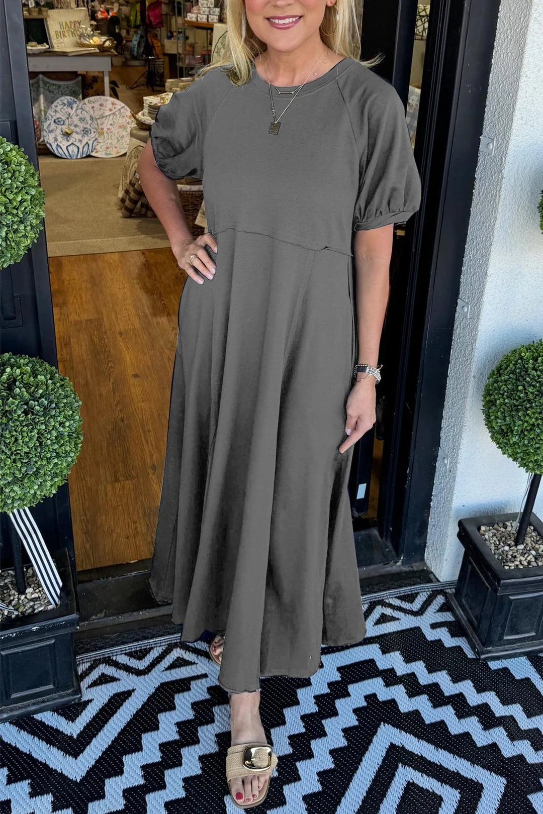 Annegret | Fließendes Puffärmel-Maxikleid
