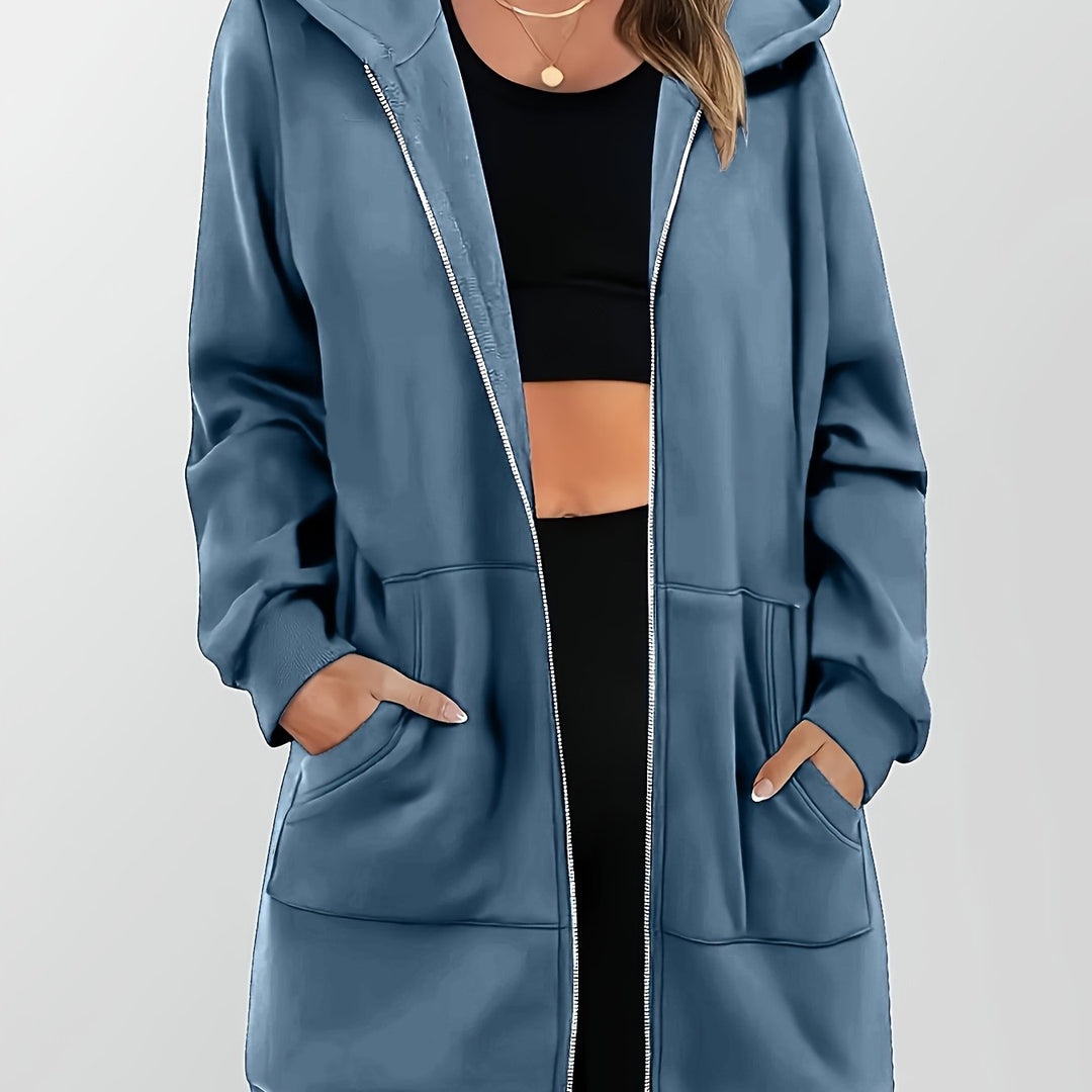 Freya | Langgeschnittene Kapuzenjacke mit Reißverschluss