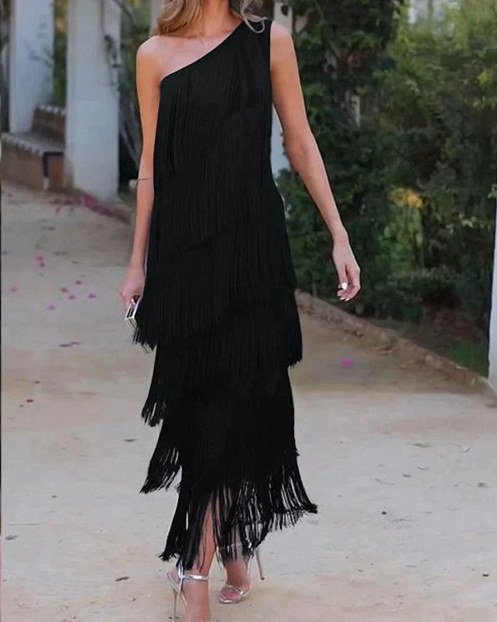 Sylvia | Elegantes One-Shoulder-Fransenkleid
