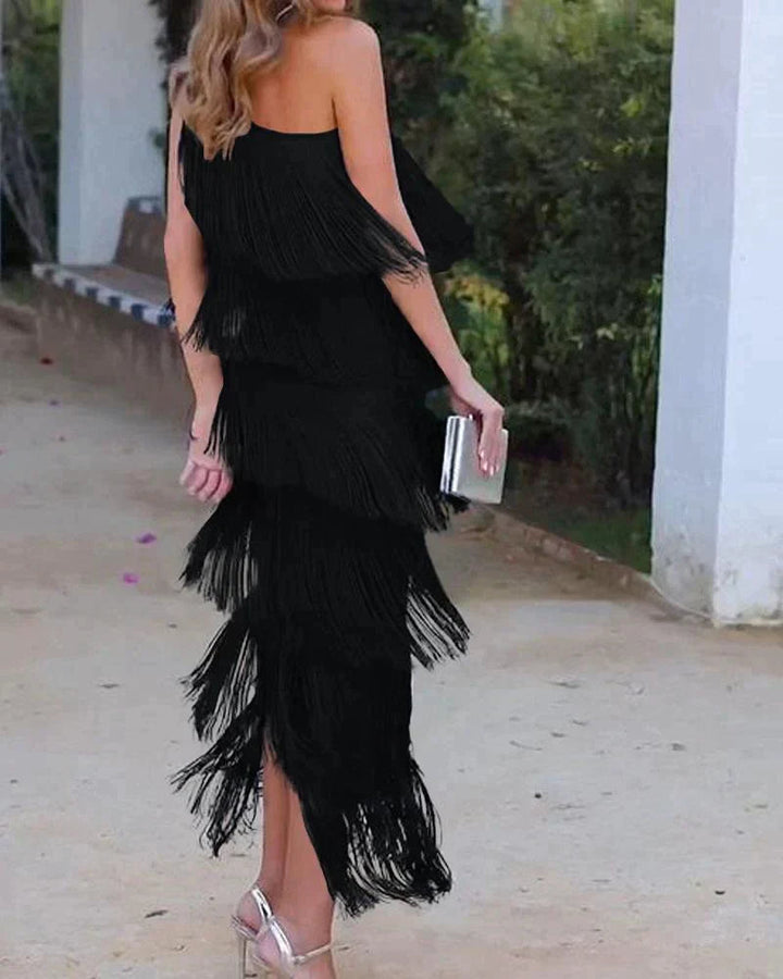 Sylvia | Elegantes One-Shoulder-Fransenkleid