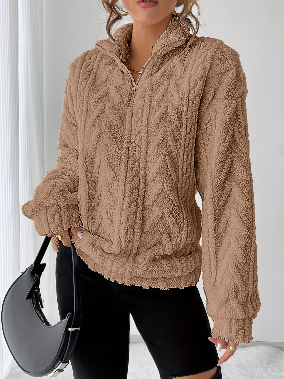 Carolin | Kuschelweicher Struktur-Pullover mit Stehkragen