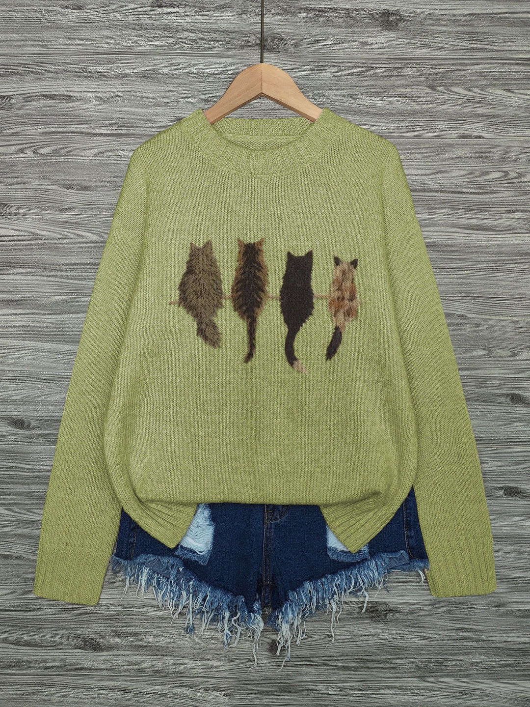 Nicole | Kuscheliger Rundhals-Pullover mit Katzen-Motiv