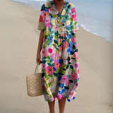 Gundula | Elegantes Blumen-Sommerkleid mit V-Ausschnitt