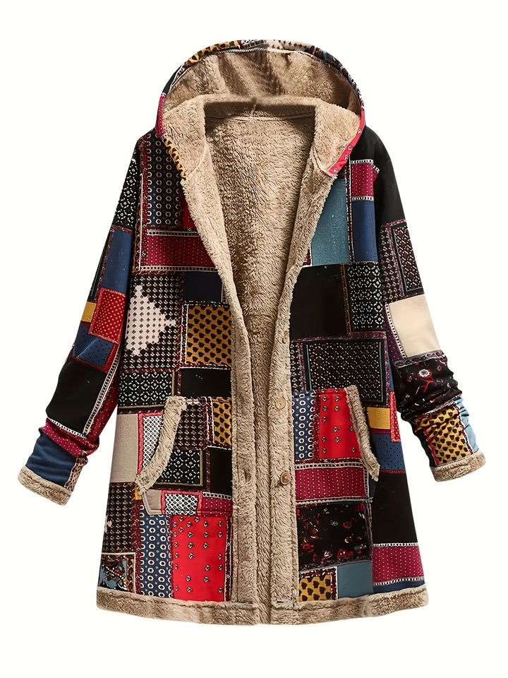 Erna | Kuschelweicher Kapuzenmantel im Patchwork-Look