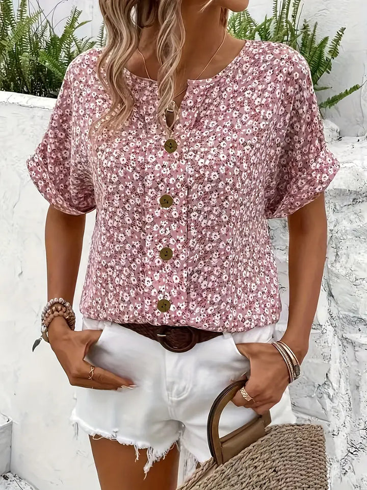 Lydia | Damen Blumen Knopfleiste Casual Top
