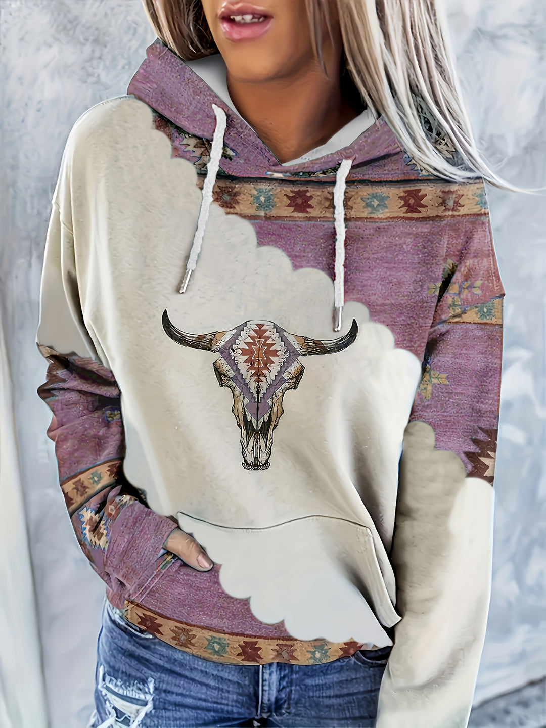 Sigrid | Ethno Kapuzenpullover mit Print