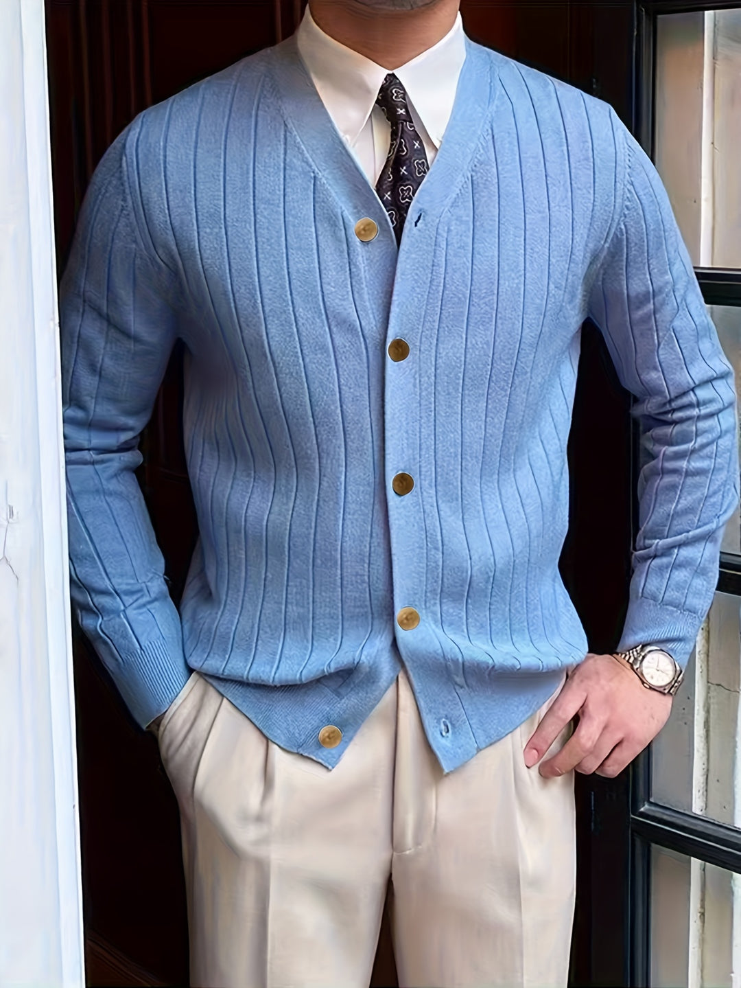 Leonhard | Fein gerippte Strickjacke mit Knopfleiste