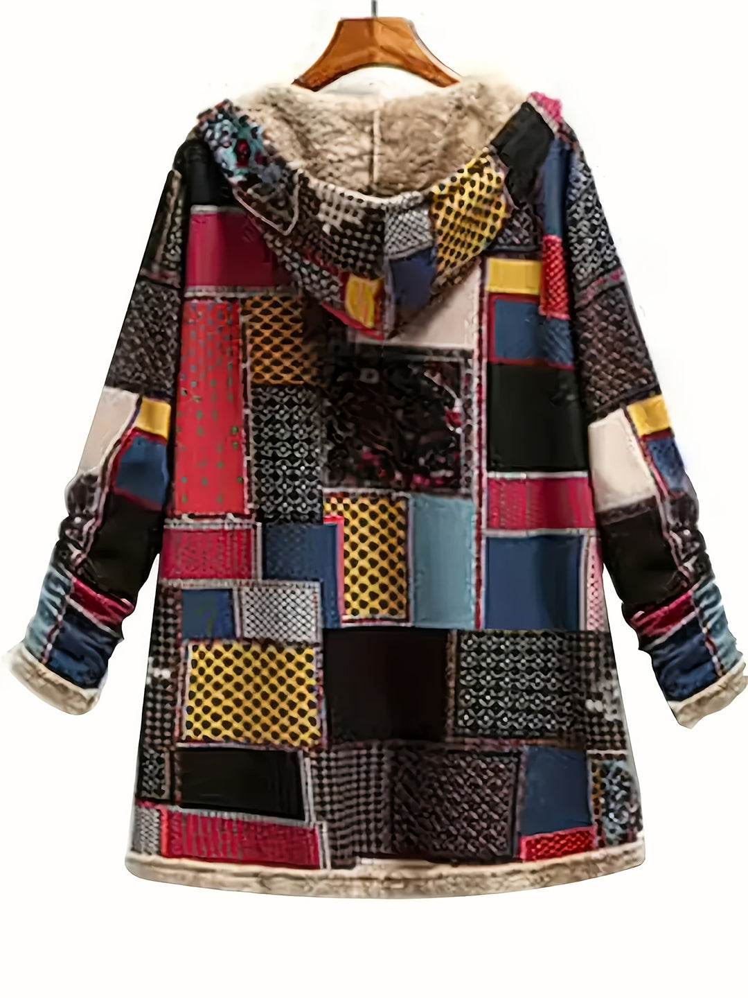 Erna | Kuschelweicher Kapuzenmantel im Patchwork-Look
