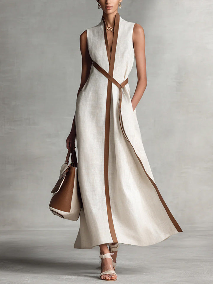 Anja | Elegantes Gürtel-Midikleid mit V-Ausschnitt