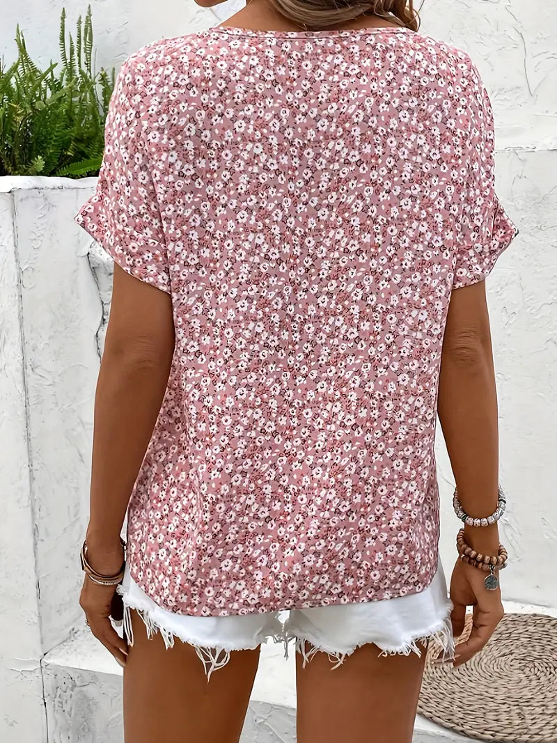 Lydia | Damen Blumen Knopfleiste Casual Top