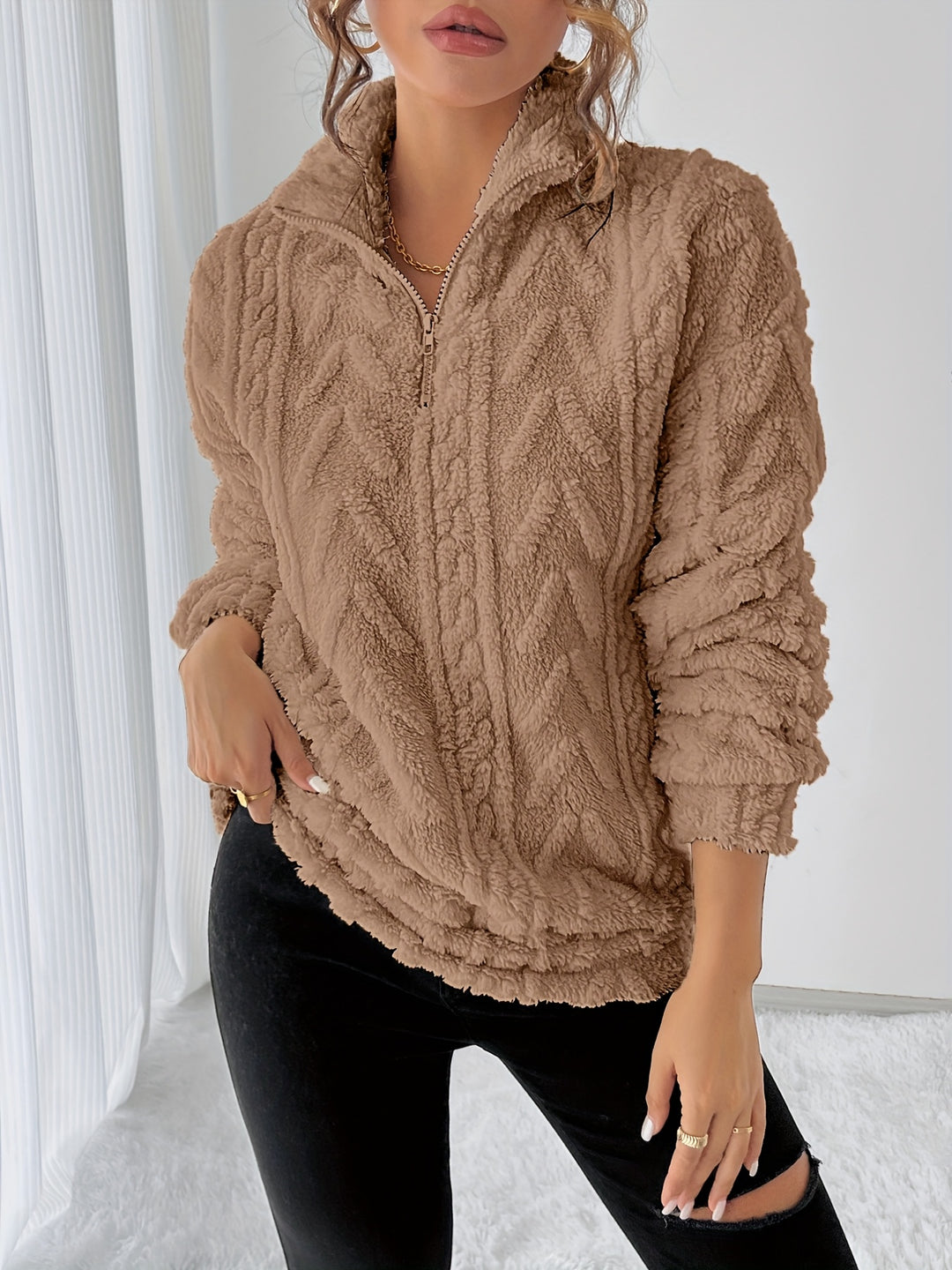 Carolin | Kuschelweicher Struktur-Pullover mit Stehkragen