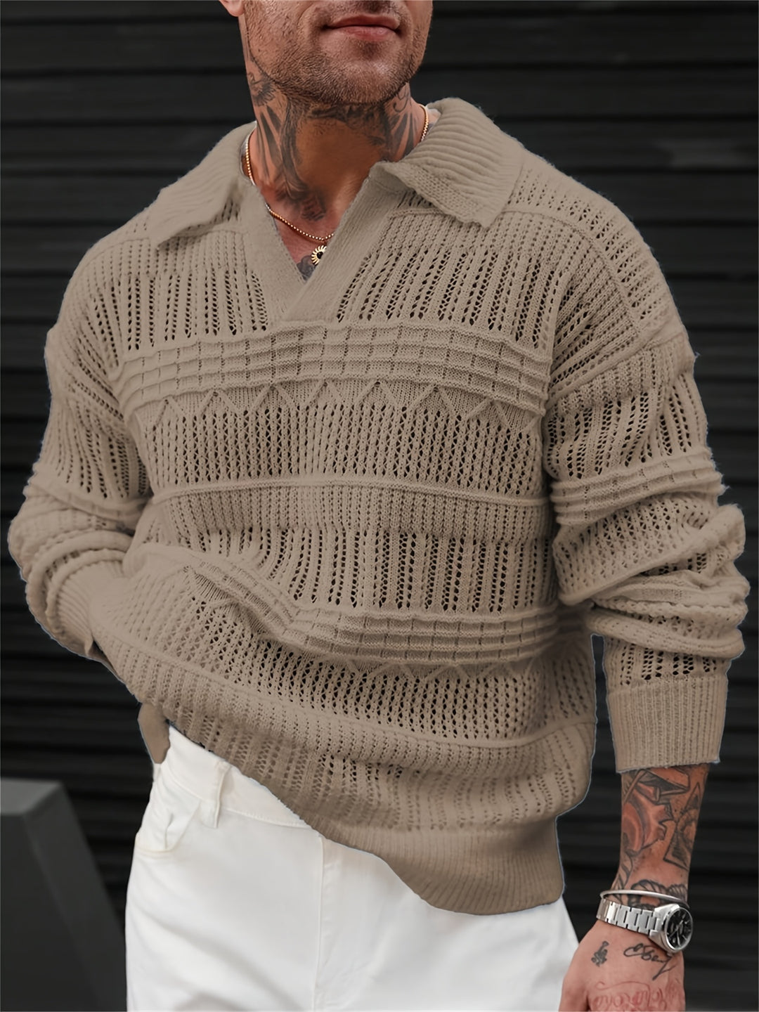 Ansgar | Strukturierter Strickpullover mit Kragen
