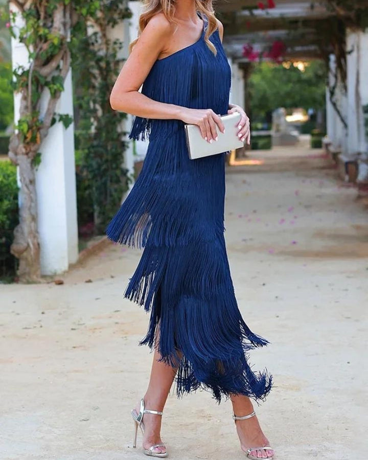 Sylvia | Elegantes One-Shoulder-Fransenkleid