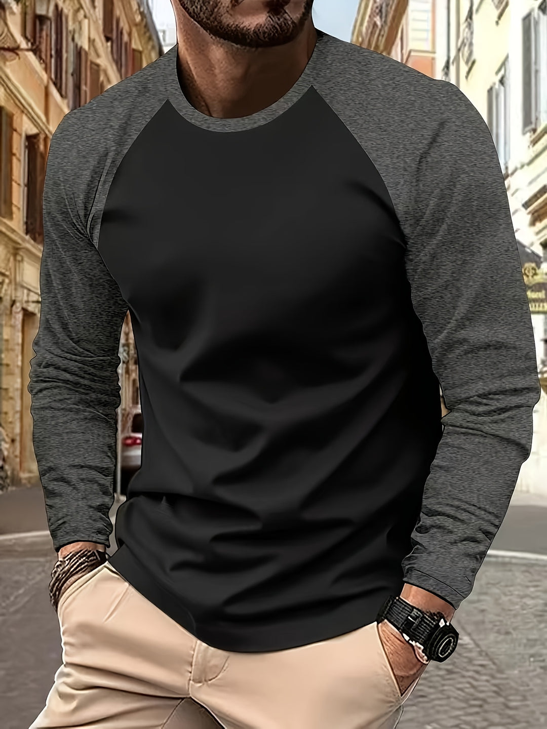 Erich | Sportliches Langarmshirt im Zweifarben-Design