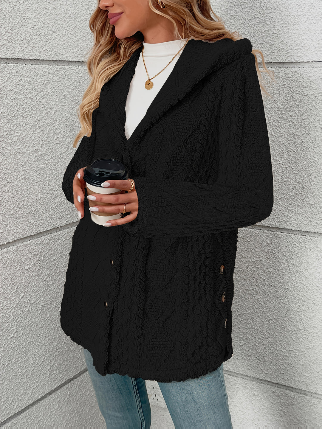 Paula | Kuschelweiche Kapuzenjacke mit Knopfleiste