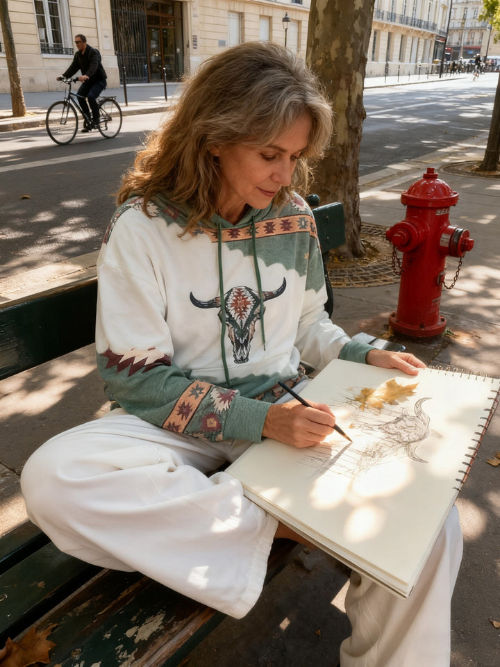 Sigrid | Ethno Kapuzenpullover mit Print