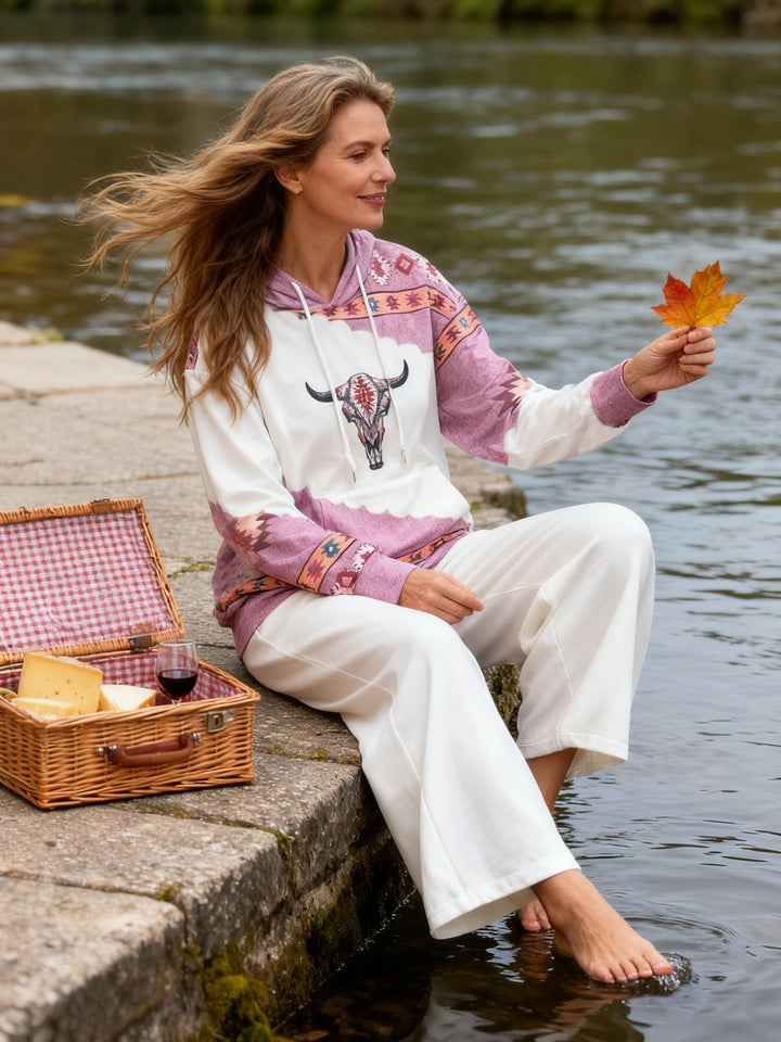 Sigrid | Ethno Kapuzenpullover mit Print