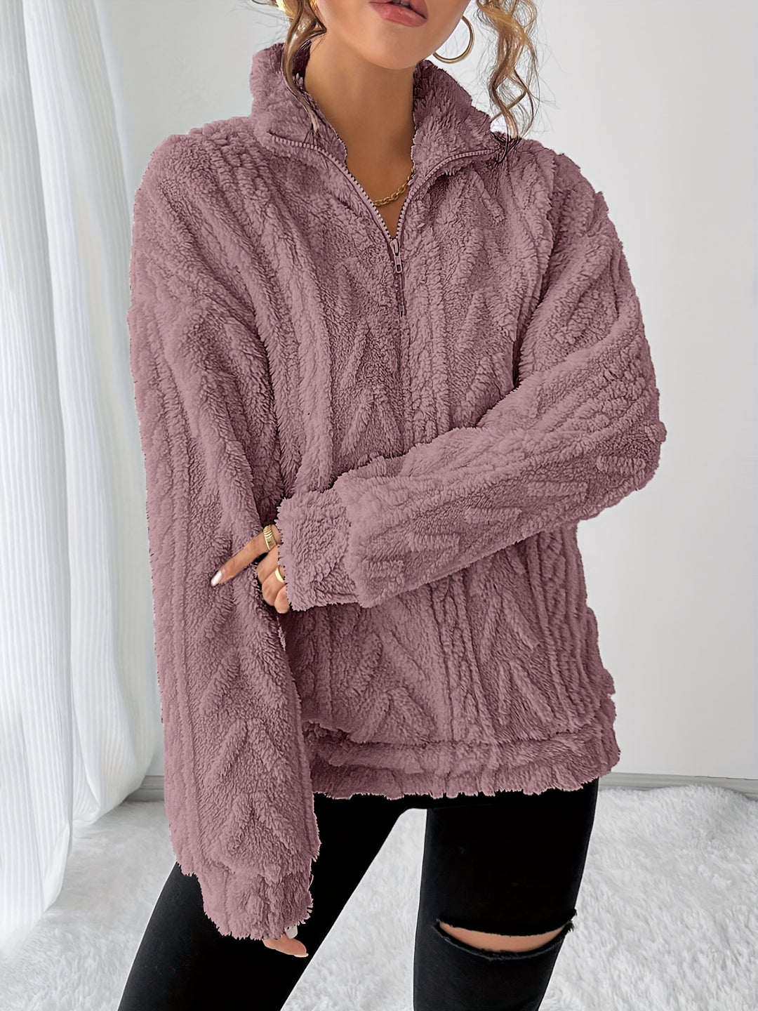 Carolin | Kuschelweicher Struktur-Pullover mit Stehkragen