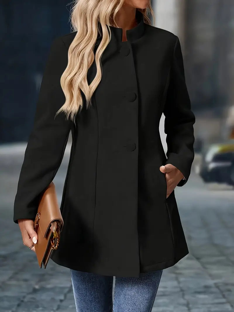 Ilona | Eleganter Stehkragen-Mantel mit Knöpfen