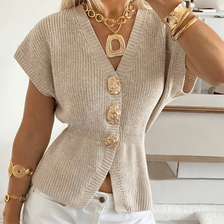 Reinhild | Elegante Kurzarm-Strickjacke mit Zierknöpfen