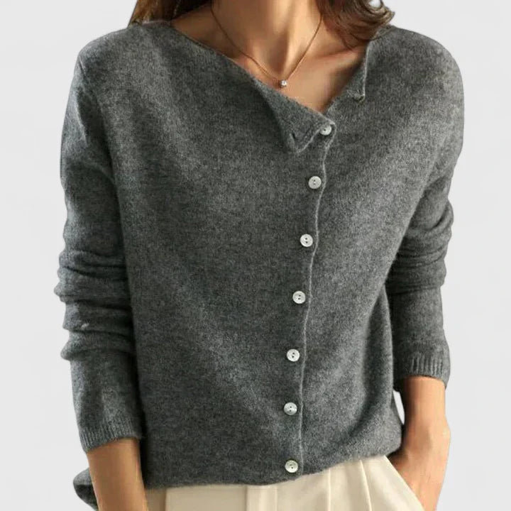 Annelore | Asymmetrische Knopf-Strickjacke