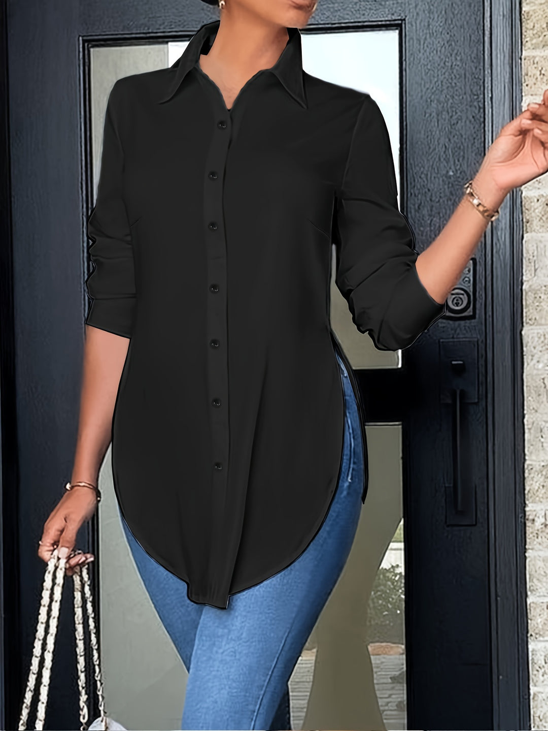 Almut | Elegante Longbluse mit Seitenschlitz