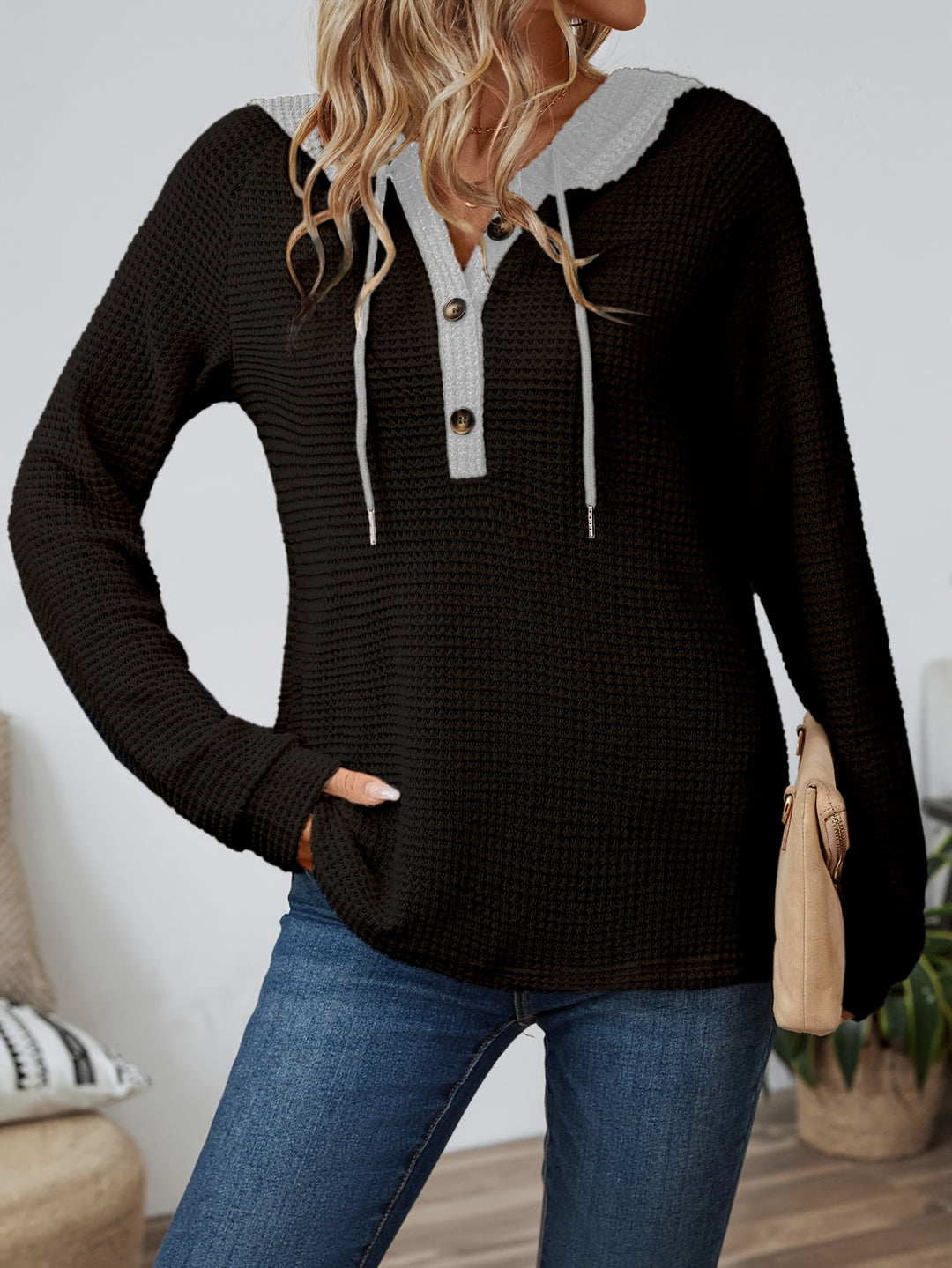 Kordula | Legerer Kapuzenpullover mit Knopfleiste
