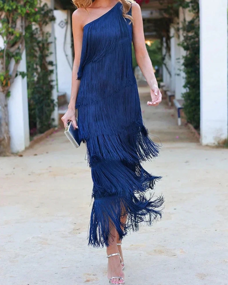 Sylvia | Elegantes One-Shoulder-Fransenkleid