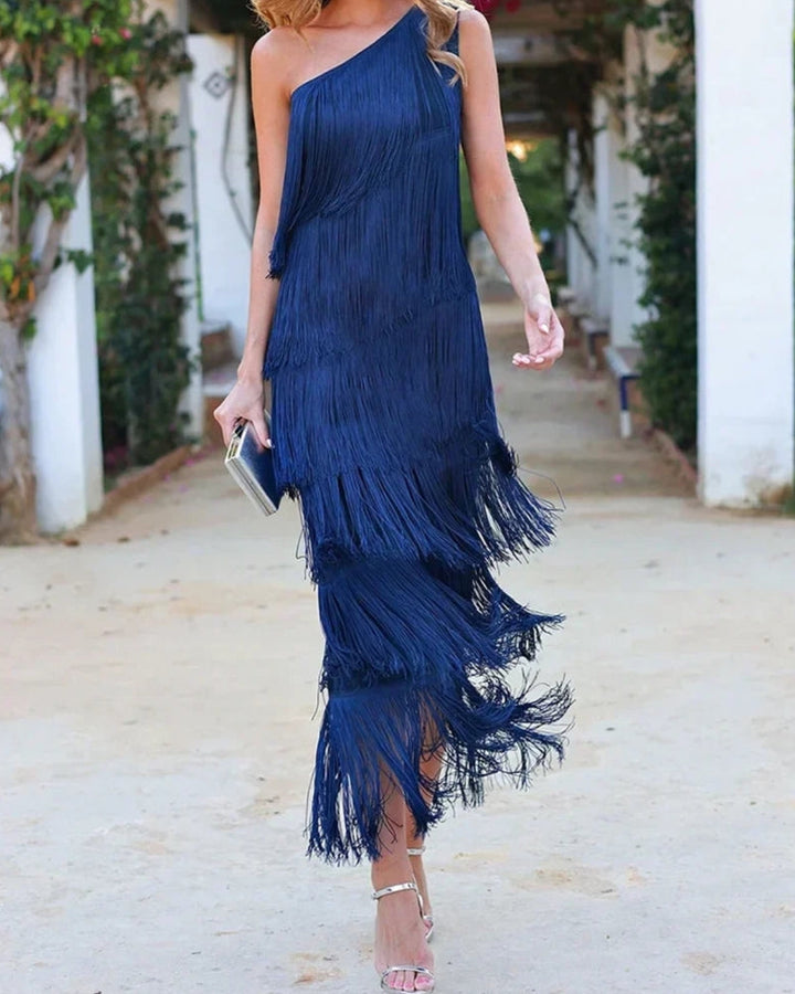 Sylvia | Elegantes One-Shoulder-Fransenkleid
