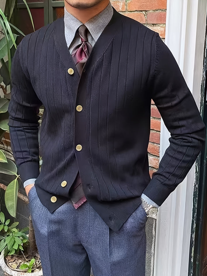 Leonhard | Fein gerippte Strickjacke mit Knopfleiste