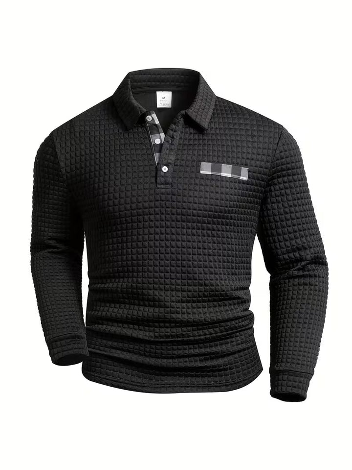 Detlef | Strukturiertes Langarm-Poloshirt